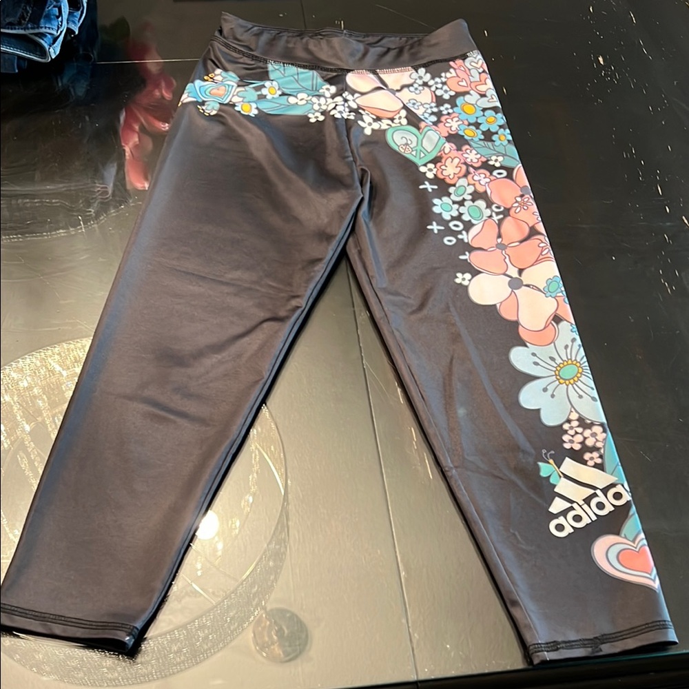 adidas Black Leggings with Floral Design